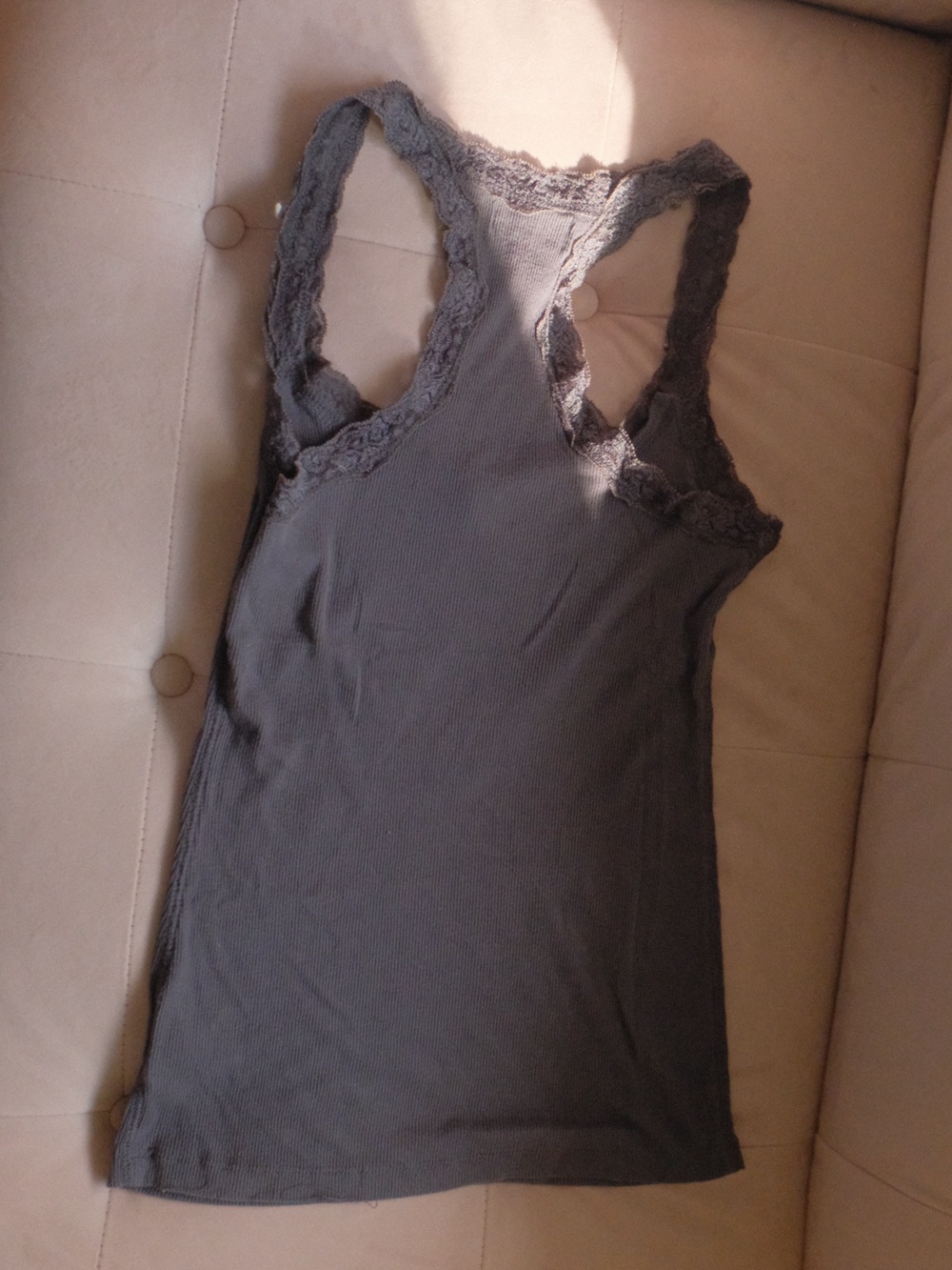 Lace-Trim Ribbed Tank - Gray - Picture 4 of 4